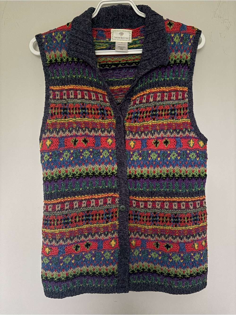 VINTAGE! Susan Bristol Multicolor Fair Isle Button-Front Sweater Vest